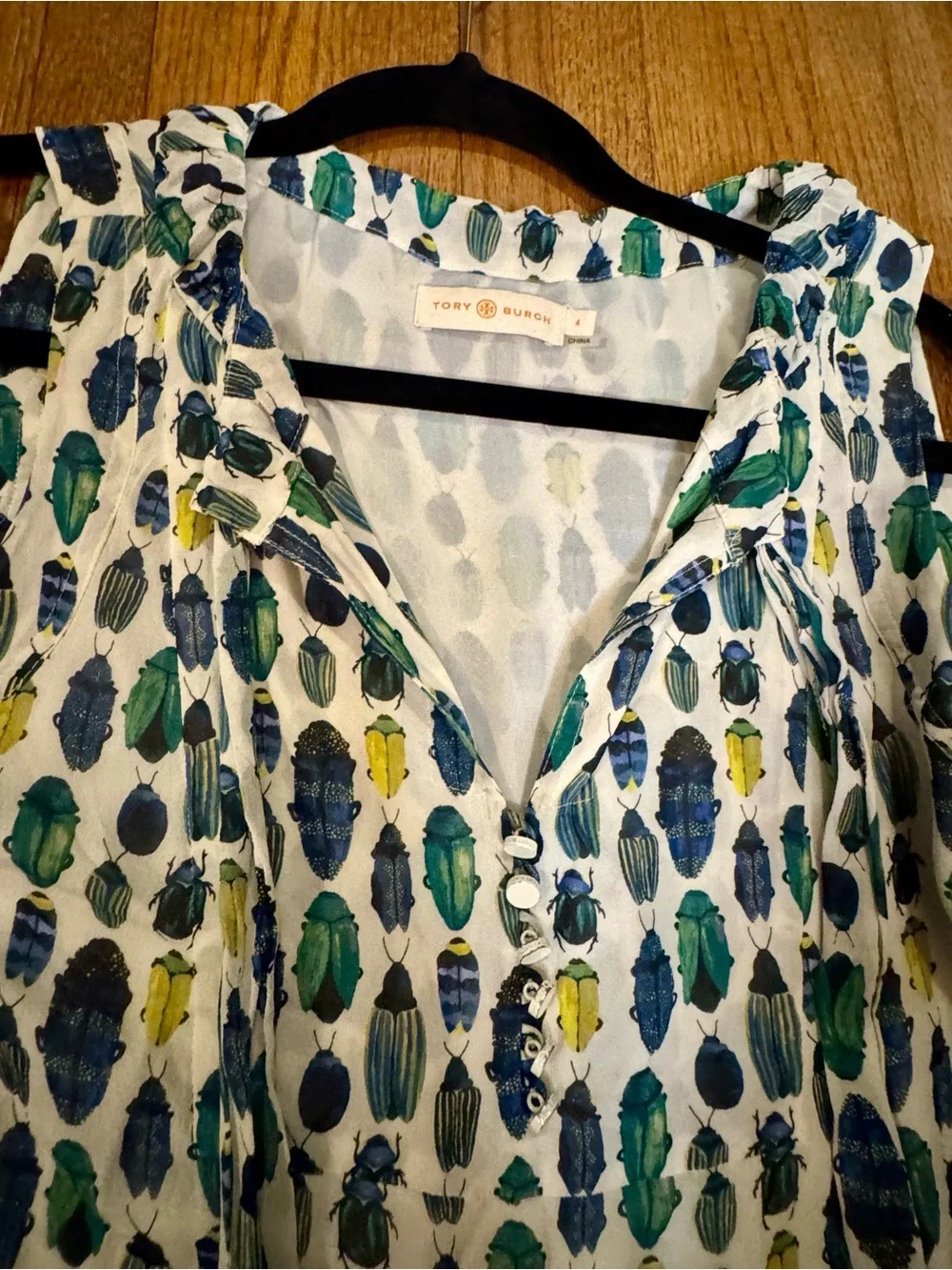 Tory Burch Beetle Scarab Print Sleeveless Silk Tank